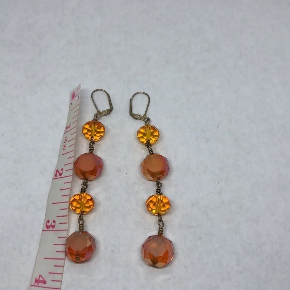 Vintage champagne color long crystal dangle drop dressy earrings